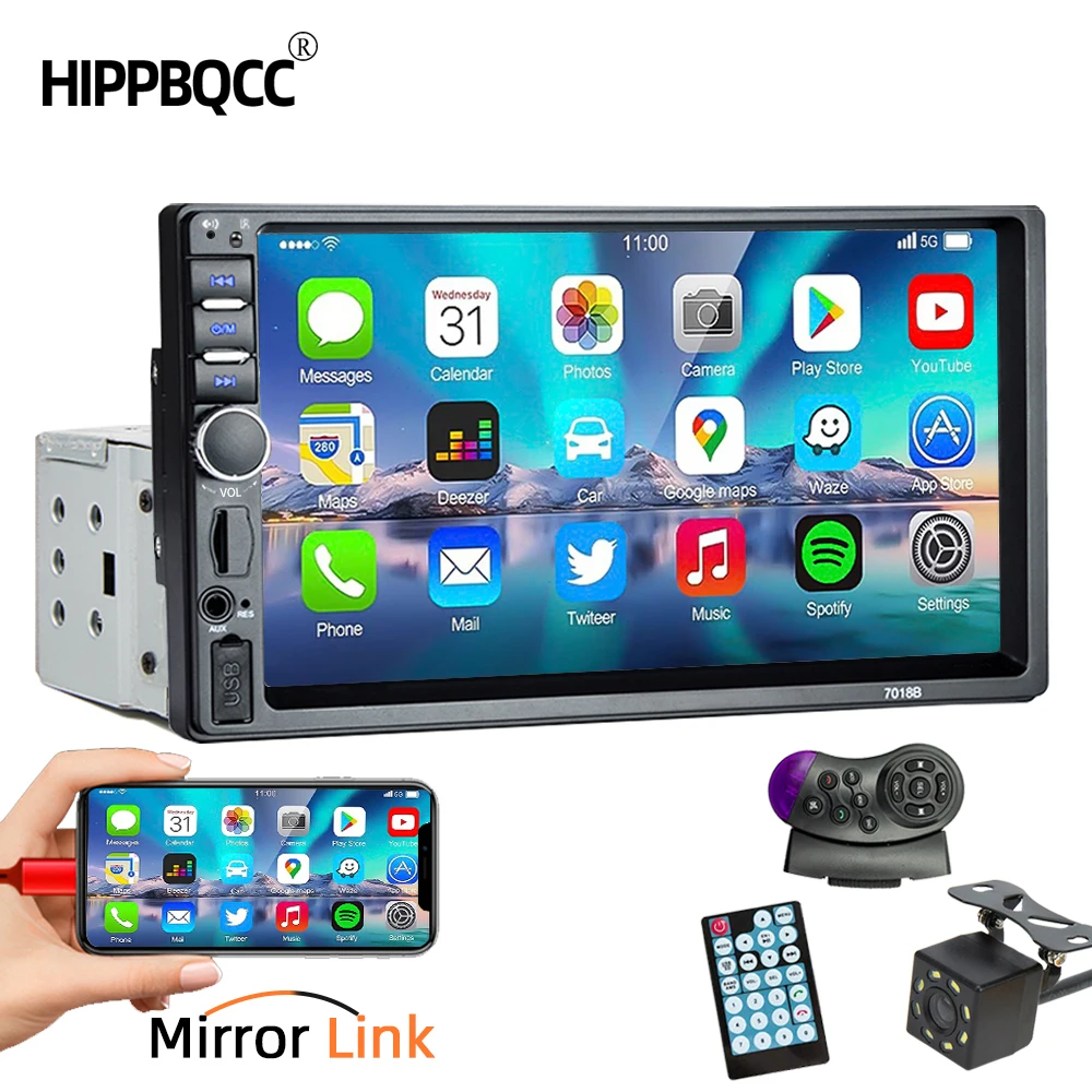 

HIPPBQCC Car Radio 7 inch 1 Din Stereo MP3 MP5 Multimedia Player Support SWC/AUX/BT/SD/USB/Mirrorlink/FM/RCA/HD Video/U Disk