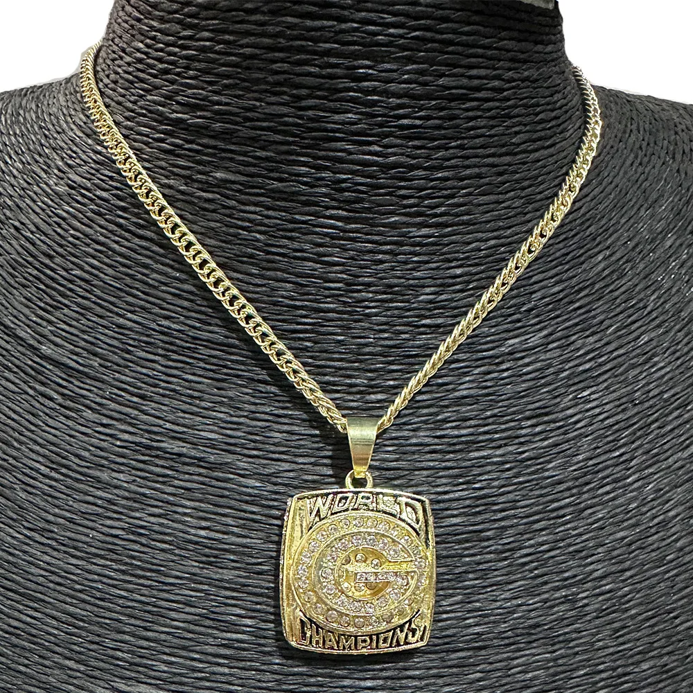 Nuevo Conjunto de collar y anillo creativo, regalo de recuerdo para amigos, anillo de béisbol, rugby, fútbol, regalo, recuerdo de campeón de seguidor