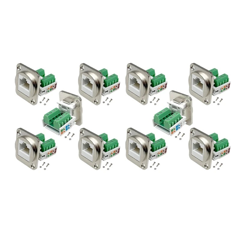 T82C Diskon Besar-2X Adaptor Terminal Sekrup Dudukan Panel RJ45, Konektor Dudukan Panel RJ45/8P8C, Terminal Tanpa Solder Wanita RJ45 Tipe D