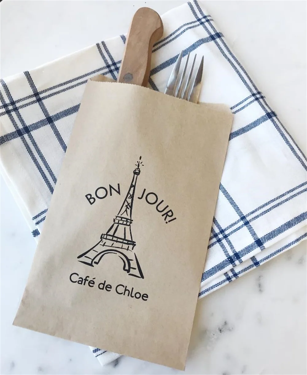 50pcs Paris Favor Bags! - Kids Birthday Collection - Favor Bags - Custom Printed on Kraft Brown Paper Bags