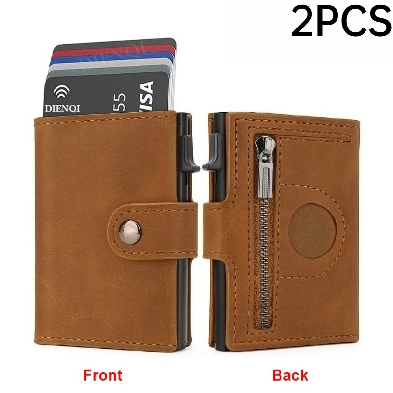 2PCS Vintage PU RFID Blocking Wallet For Men Multi Card Slots Card Sleeve Snap Design  Coin Storage Slim Pocket Card Holder view 6