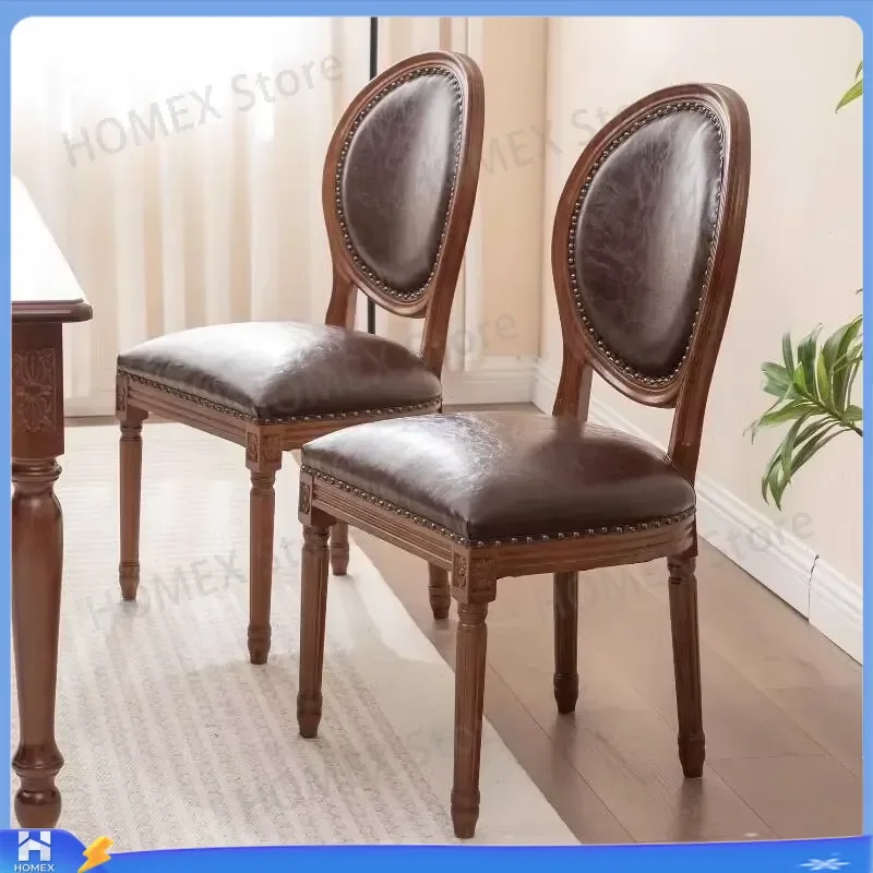 Retro Leather Dining Chairs Soft Upholstered Armchair European Style Home Decor Hotel Coffee Shop Restaurant Furniture Small