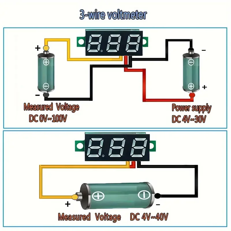 0 28-calowy woltomierz cyfrowy LED DC 0 100V Miernik napięcia Auto Samochodowy mobilny tester napięcia zasilania Detektor 12V Czerwony Zielony