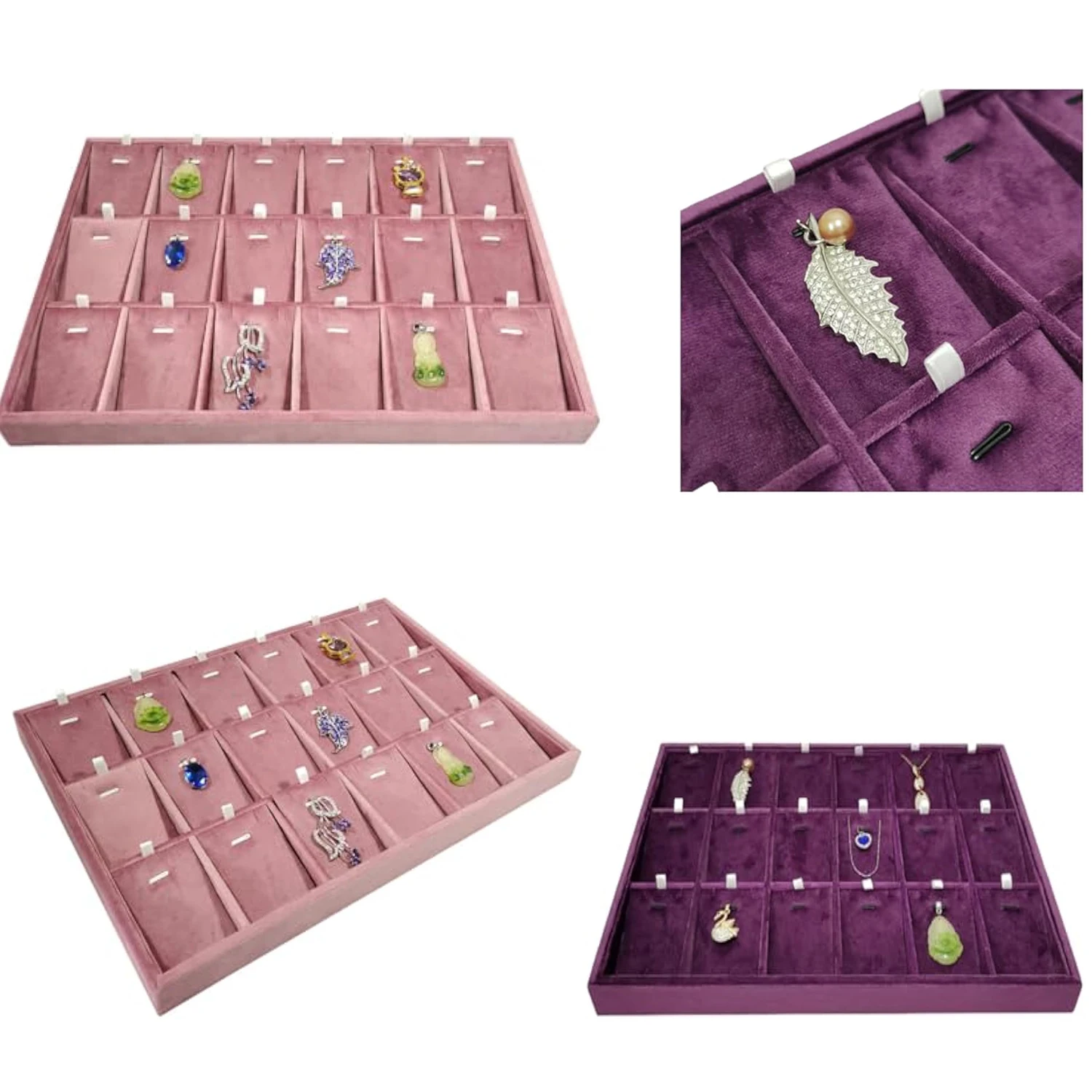 Stackable 18Grids Insert Jewelry Tray Pendant Earrings  necklace Storage Trays Showcase Display Organizer Pink Purple