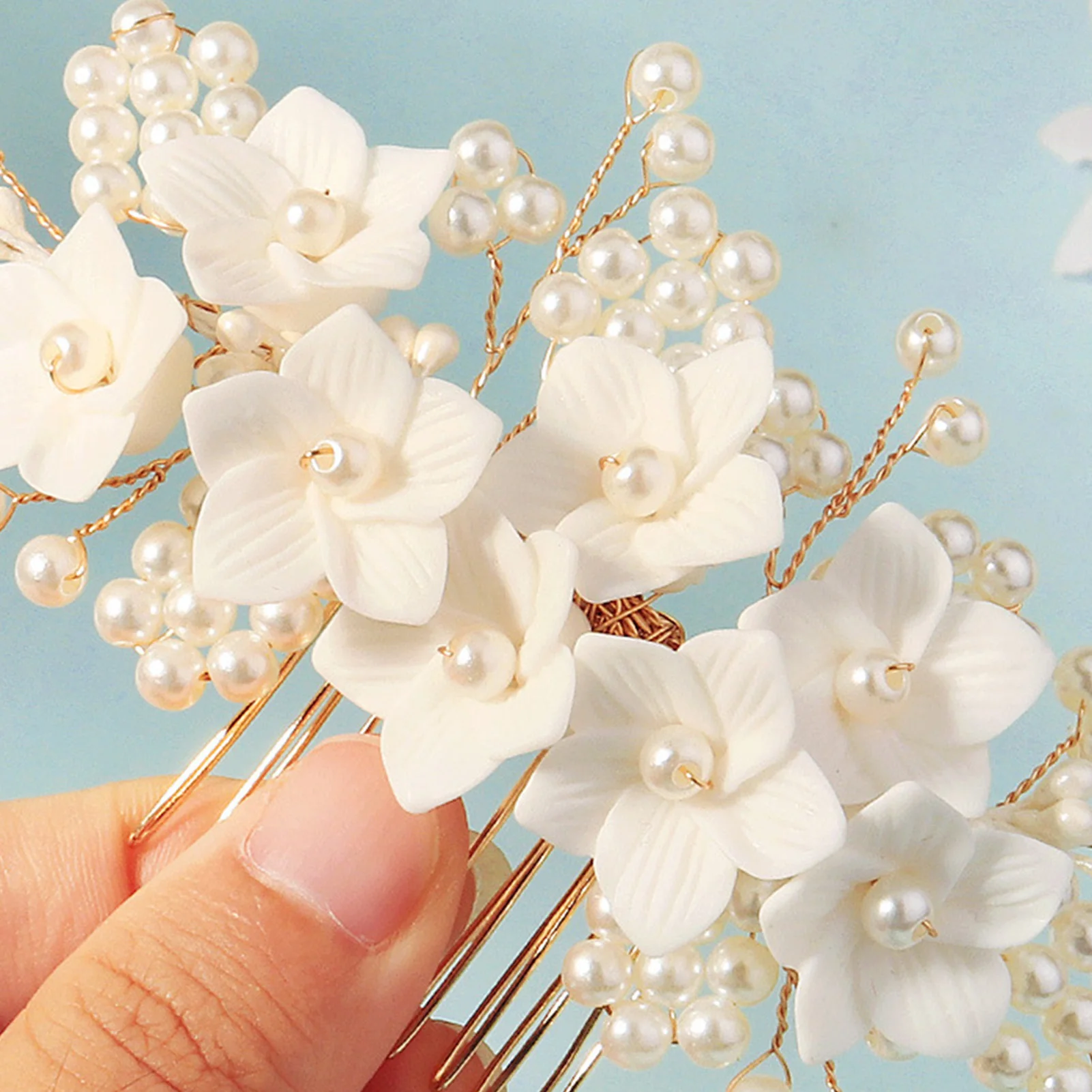 

Resin Flower Pearl Hair Comb Natural Forest Style Bridal Hairpin Fashion Alloy Hair Clip Wedding Hair Accessories Elegant Tiaras