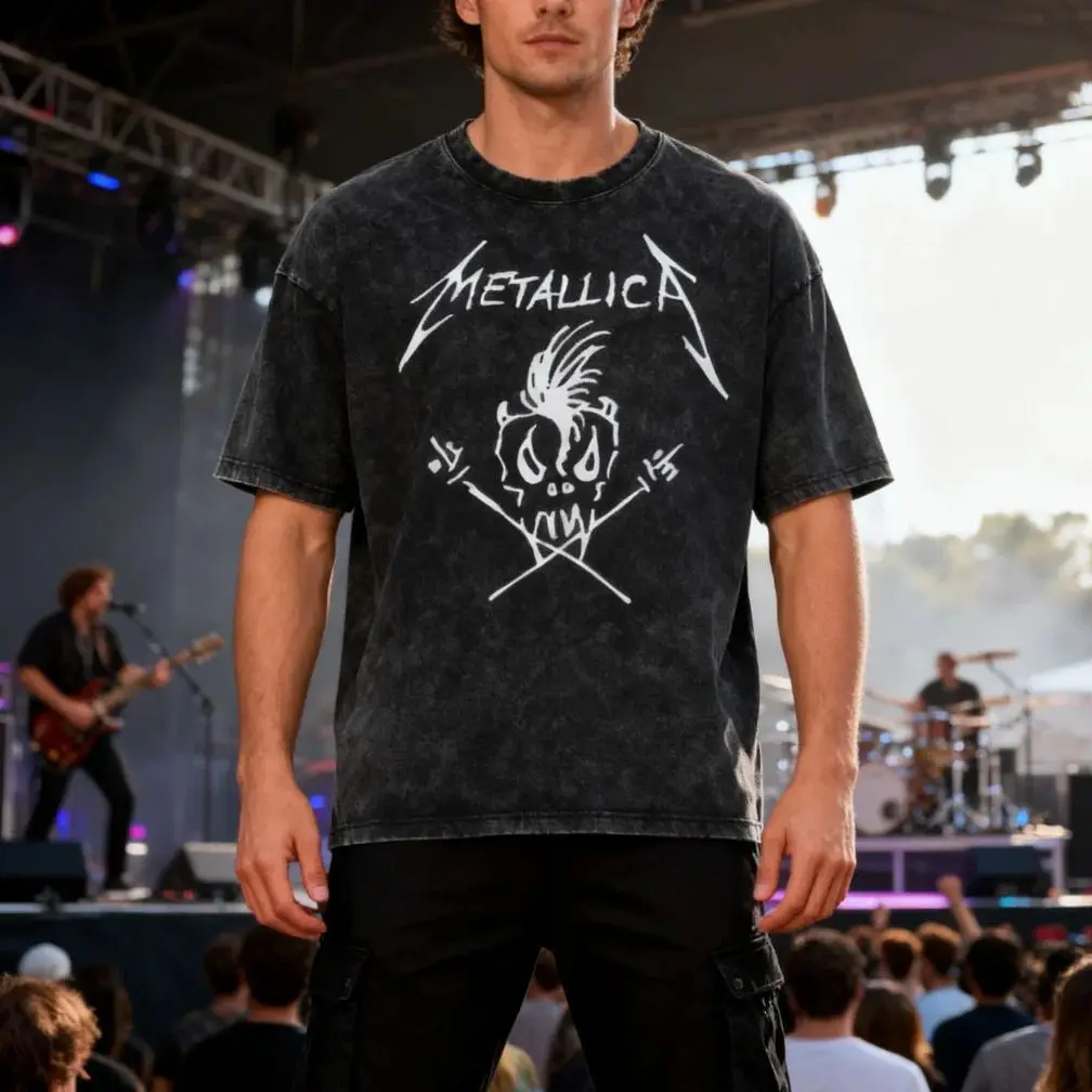 ميتاليكا الجمجمة أفخاذ الجرافيك المحملة الرجال غسلها تي شيرت الذكور الكلاسيكية المعادن تحت عنوان عادية مريحة الشارع الشهير التي شيرت