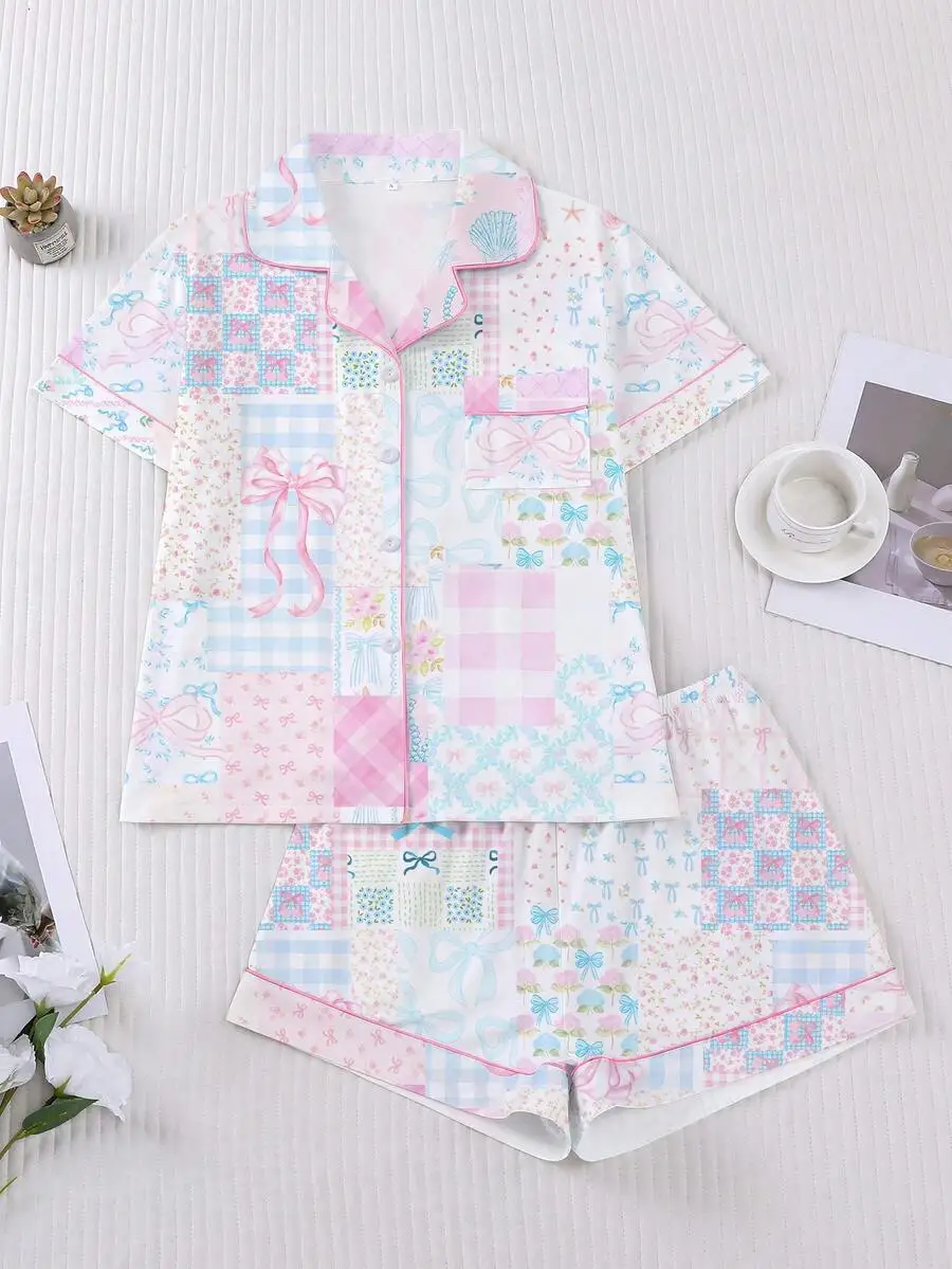 

Napfluff Contrast Trim Short Sleeve & Shorts Pajama Set