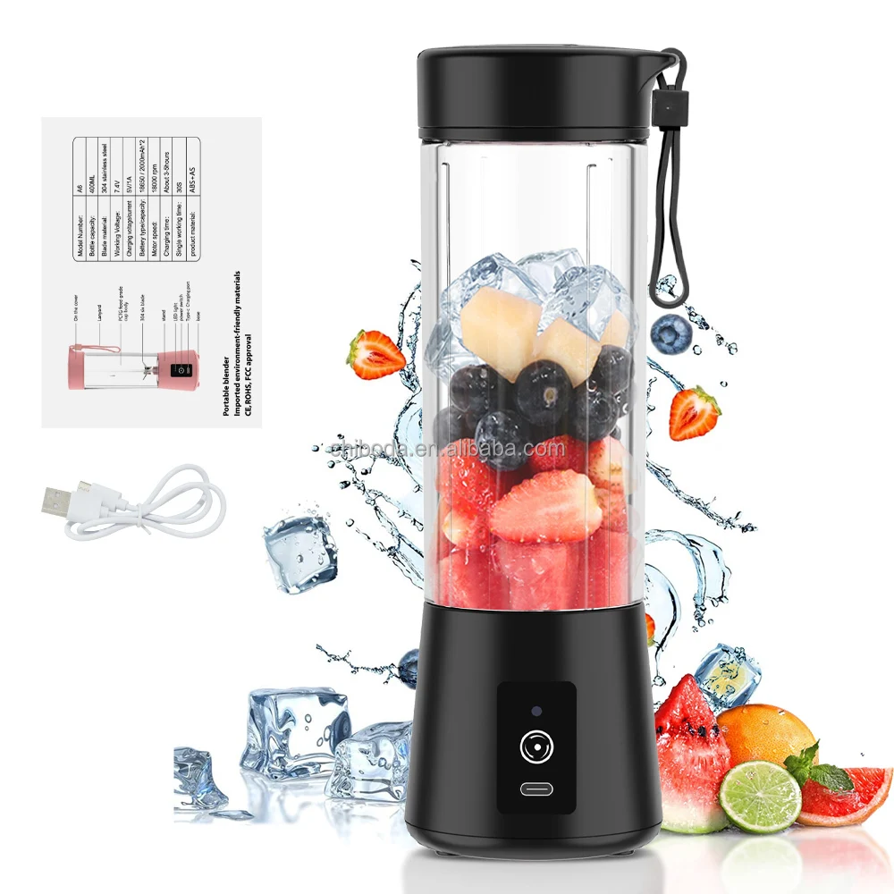 

2025 Factory Cordless Personal USB Rechargeable Blender Crush Ice Mini Home Usb 6 Blades Juicer Portable Fruit Juice Blender