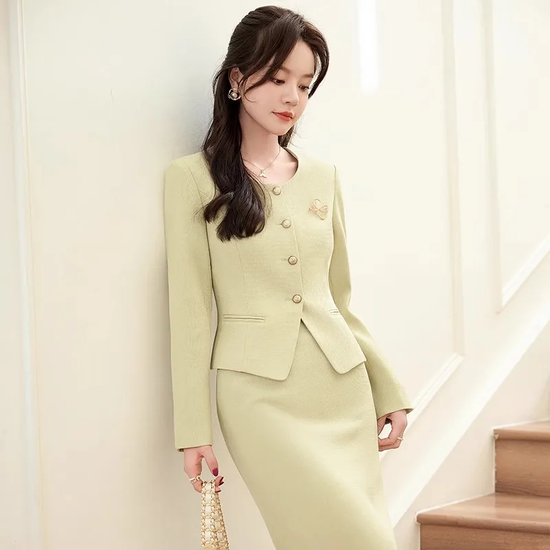 Spring Summer Long Sleeve Women Business Work Wear Suits with Skirt and Tops Formal Professional Office OL Styles Dress Sets