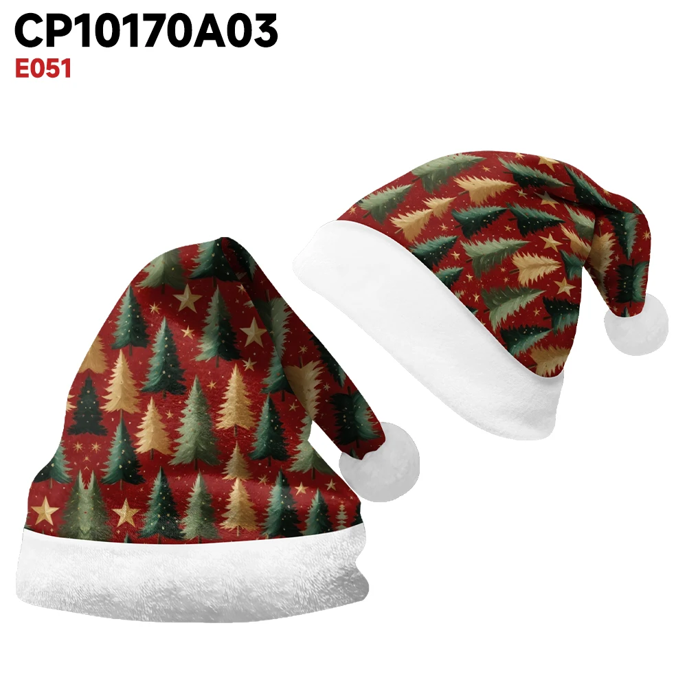 Christmas hat, colorful Christmas tree print velvet, winter fashion party preferred, daily outdoor matching item