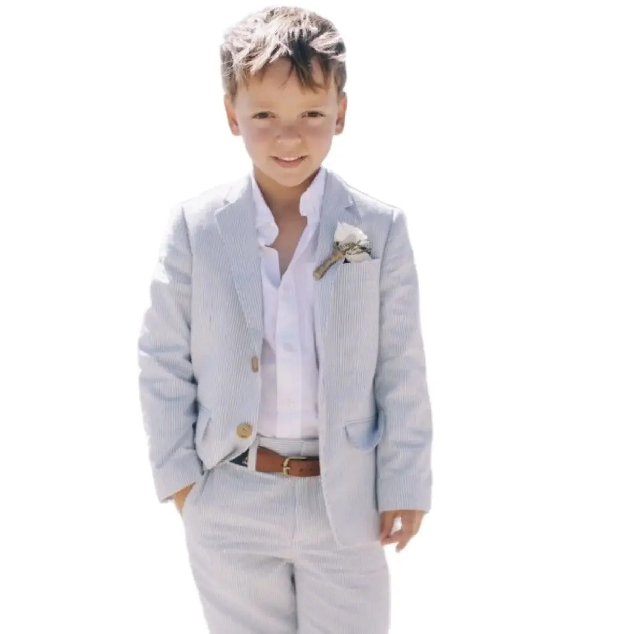 Linen Boys Suits For Beach Wedding Clothing Kids Birthday Party Formal Outfits Sets 2 Piece Children (Jacket +Pants)