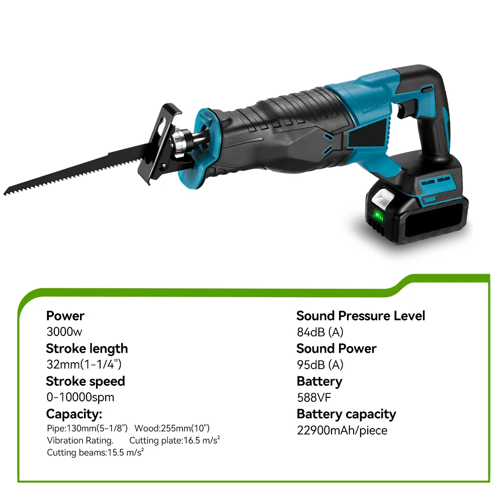 10000SPM 3000W Electric Reciprocating Saw Rechargeable Portable Electric Saw Metal Wood Cutting Machine For Makita 18V Battery