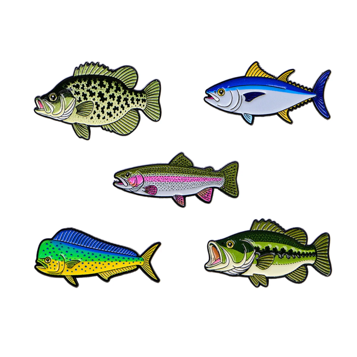 Süßwasser- und Salzwasserfisch-Emaille-Pins: Forellen-, Thunfisch-, Barsch-Anstecknadeln für Angelliebhaber, Broschen für Rucksäcke und Kleidung, Deko-Geschenk – Detail 1
