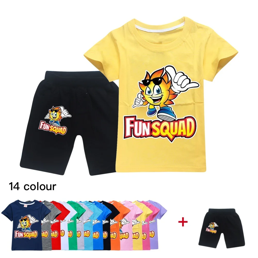 Fun Squad Gaming Printing Boys T shirt Girls Summer T-shirt Kids Tee Shirt Tops T Shirt Children Clothes Pants 2pc