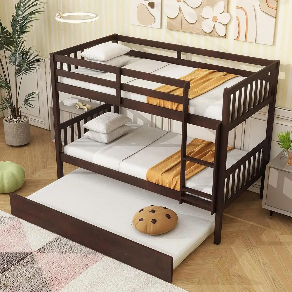 

Двухъярусная деревянная кровать Twin Over Twin с выдвижной нижней кроватью, трансформируемая в две односпальные кровати, с лестницей и защитными бортиками