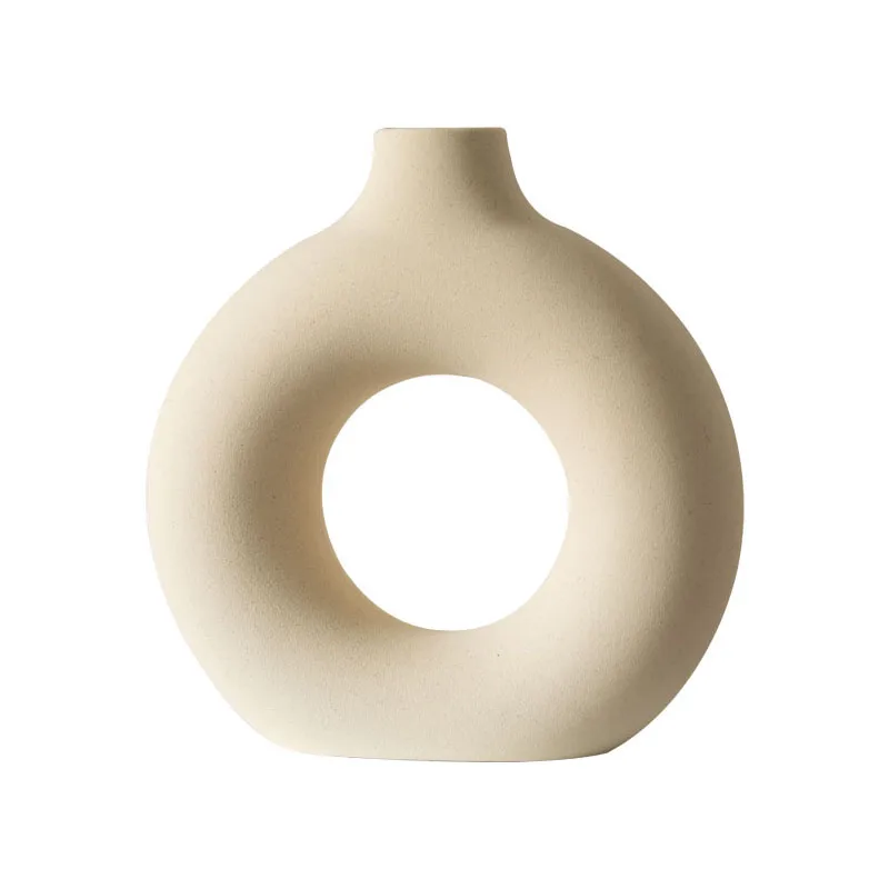 Imagem -05 - Estilo Nórdico Material Cerâmico Donut Aparência Art Vase Sala de Estar Escritório Dry Flower Ware Decoração de Alto Grau Armário de Vinho