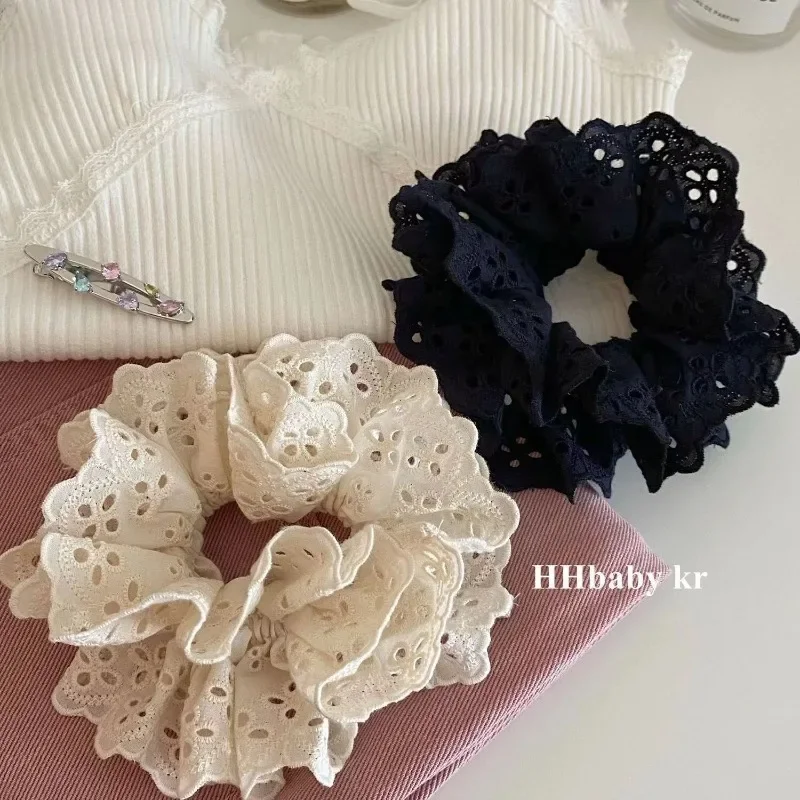 Lace Scrunchies for Women Elastic Hair Bands Ponytail Holders Tie Solid Color Hair Hoop Scrunchy Rubber Bands Women Hair Ring