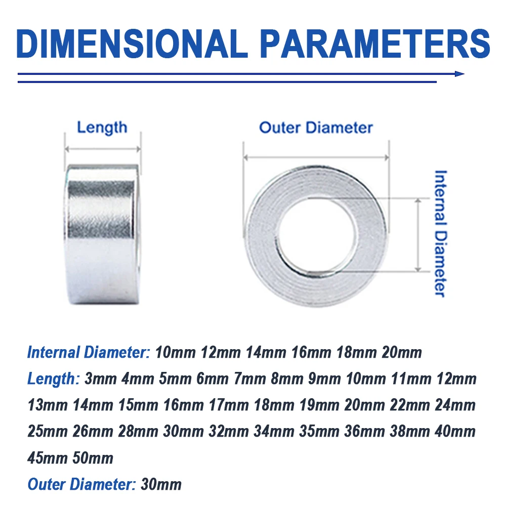 1 unidade M10 M12 M14 M16 M18 M20 |   Od 30mm liga de alumínio não-rosque bucha junta espaçador impasse arruela plana bucha manga cnc