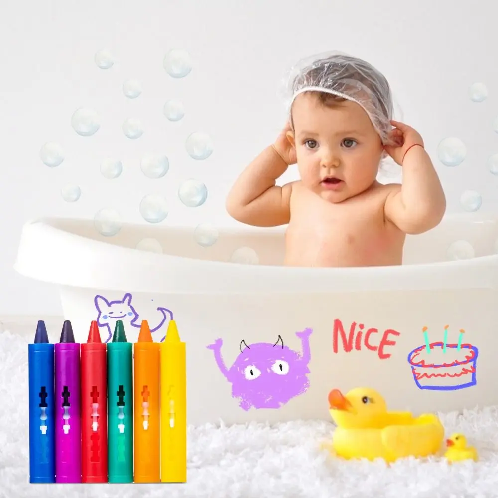 6Pcs Creative Erasable Bathroom Crayon Washable Multicolor Graffiti Bathing Crayons