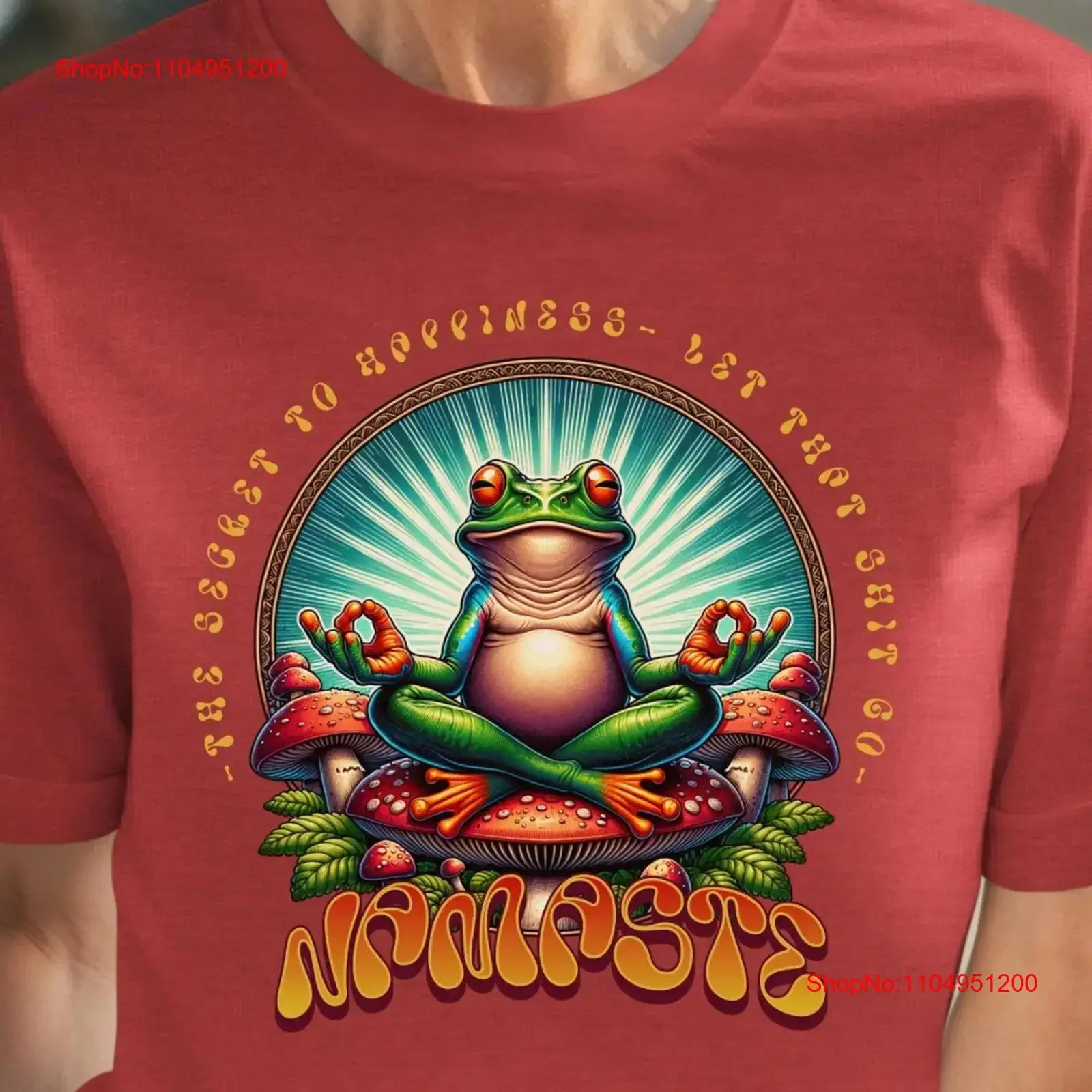

The Secret to Happiness T Shirt Namaste Inner Peace Yoga Frog Lovers Funny Meditation vintage Washed Casual Stretched