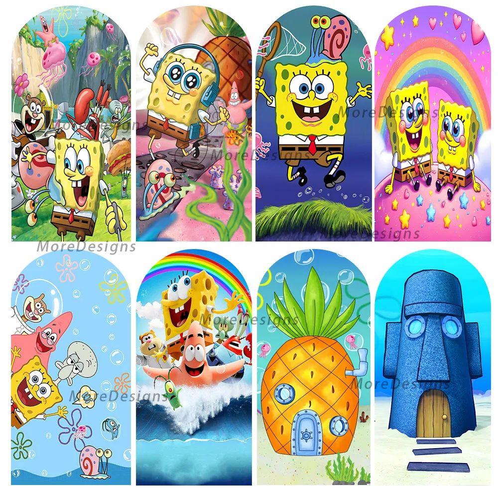 SpongeBob Cartoon Arco Sfondo fotografico Decorazione per baby shower Festa di compleanno per bambini Copertine ad arco Puntelli per fotografia a doppio lato