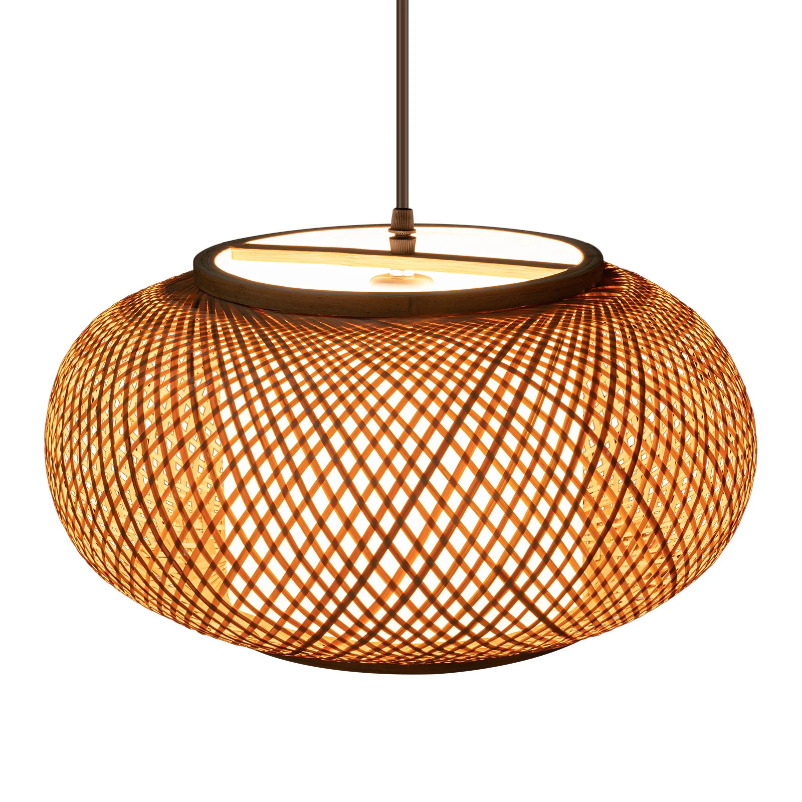 

40cm Bamboo Round Pendant Lamp Vintage Hand-Woven Rattan Wicker Chandelier Cafe Bar Living Room Indoor Hanging Lighting Fixture