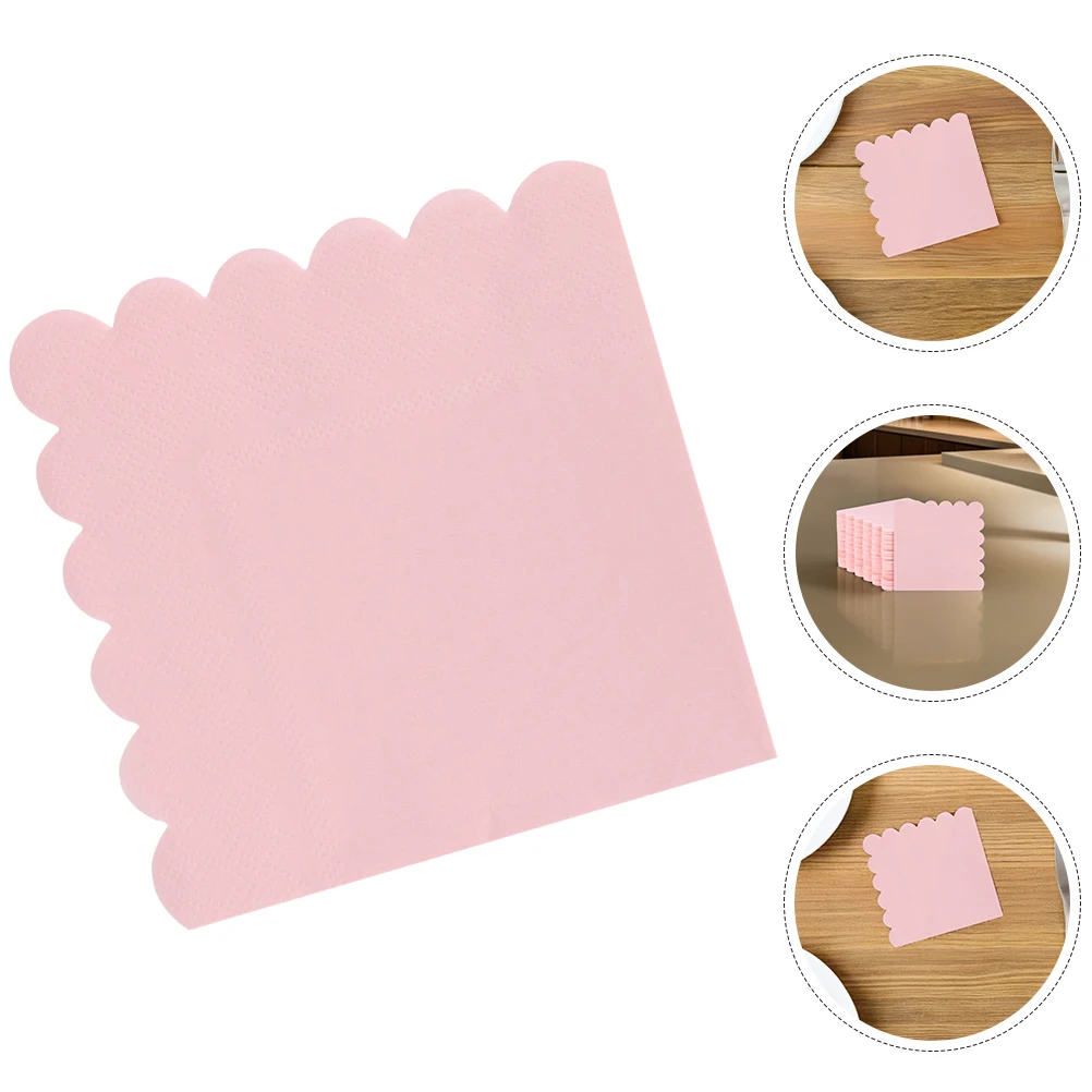 100 قطعة مناديل مروحة الوردي 25x25 سنتيمتر حافة الإسكالوب المتاح الباستيل دش الحفلات صدفي السائبة حزمة المناشف الورقية