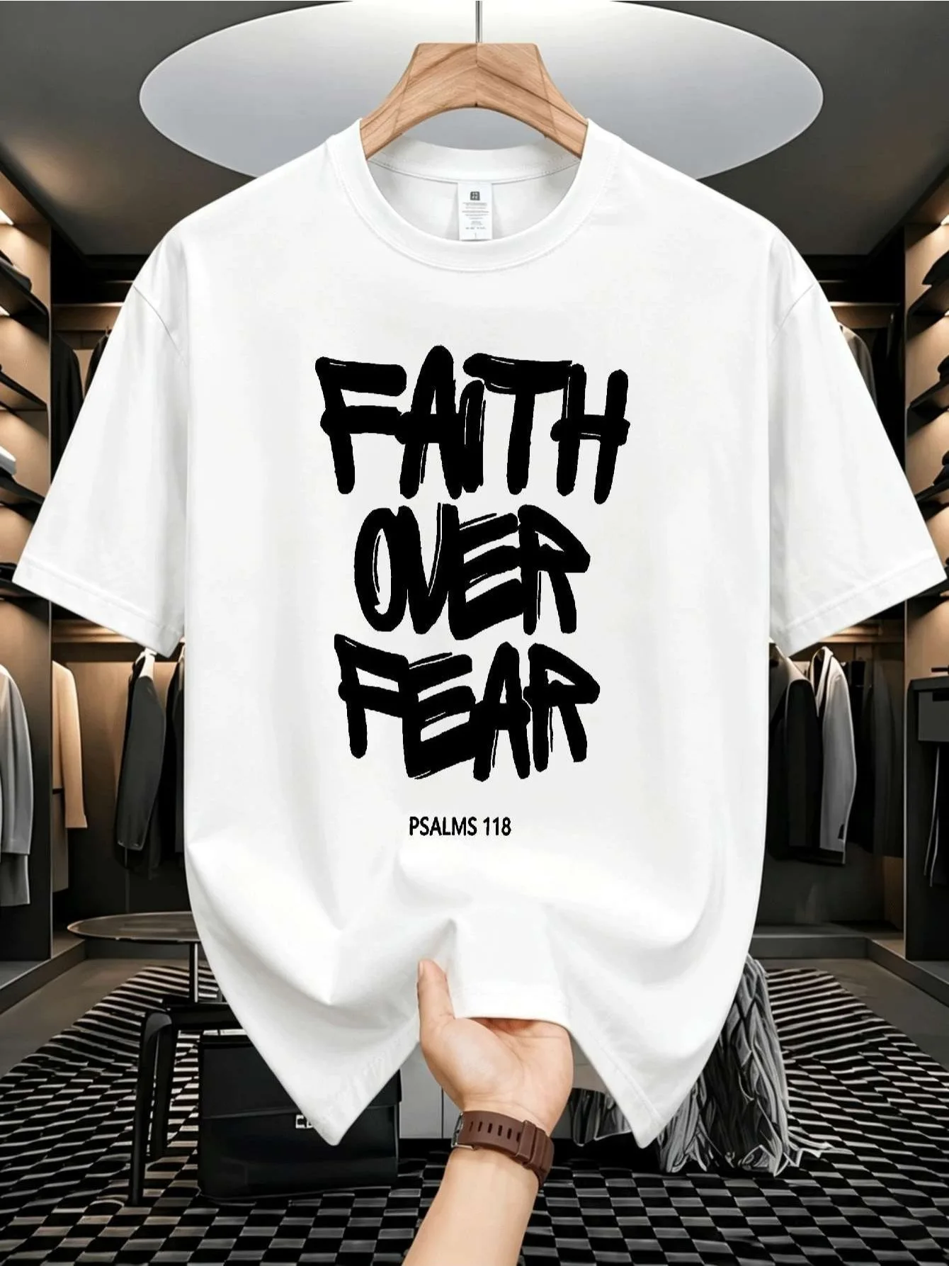 Unisex Casual Short Sleeve TShirt  Christian Faith Over Fear Print， Religious Quote Tee For Church Community Events And Daily Inspirational Wearing