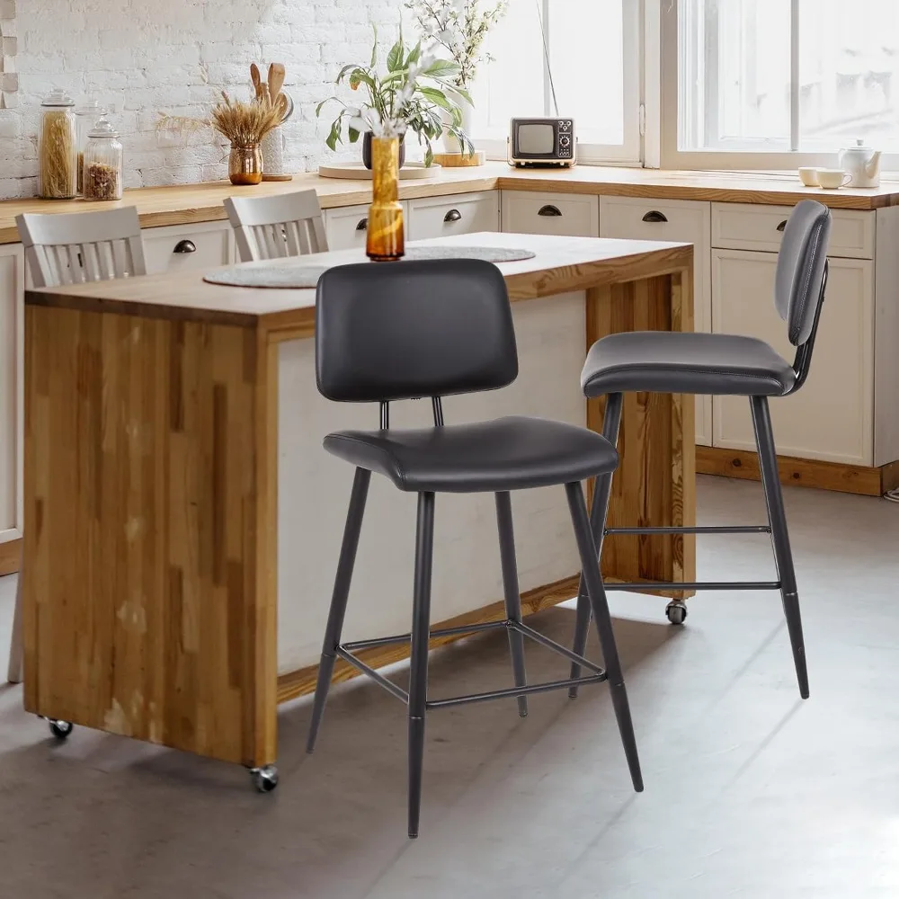 

Counter Height Bar Stools Set of 2, 26 Inch Modern Faux Leather Kitchen Island Chairs with Back and Metal Leg, Upholstered BarSt