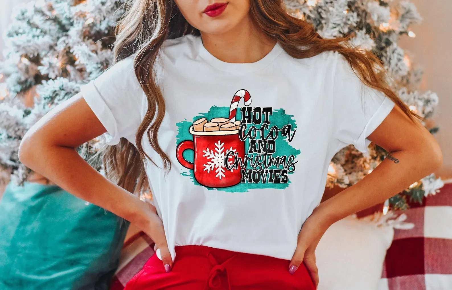 Hot Cocoa and Christmas Movies Shirt Retro T Holiday Trendy T-Shirts