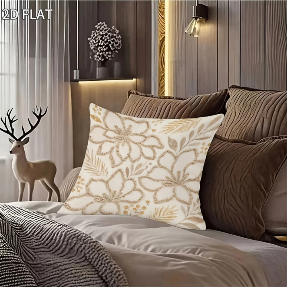 1PC Boho Floral Tufted Pillow CoverPolyester Cushion Case for Sofa Couch Living Room Bedroom Home Decor