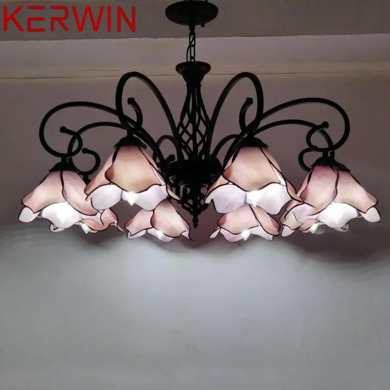 KERWIN Tiffany European Living Room Pendant Lamp Mediterranean Sea Creative Color Glass restaurant Bedroom Hotel Chandelier