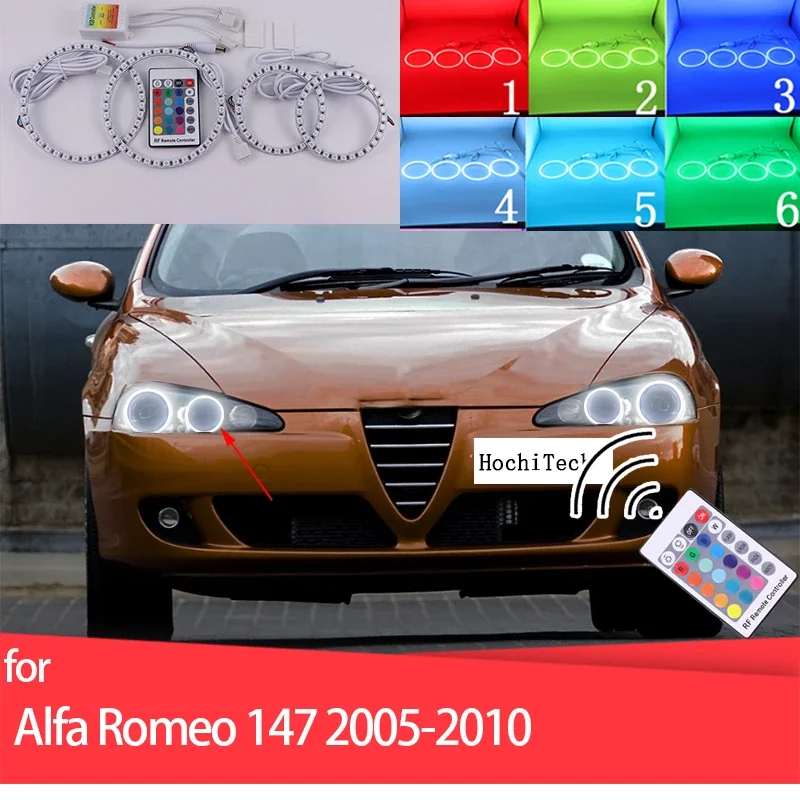 LED Light Rings RGB multi-colored RF Remote Control  Ring Angel Eyes for Alfa Romeo 147 2005-2010 Headlight accessories