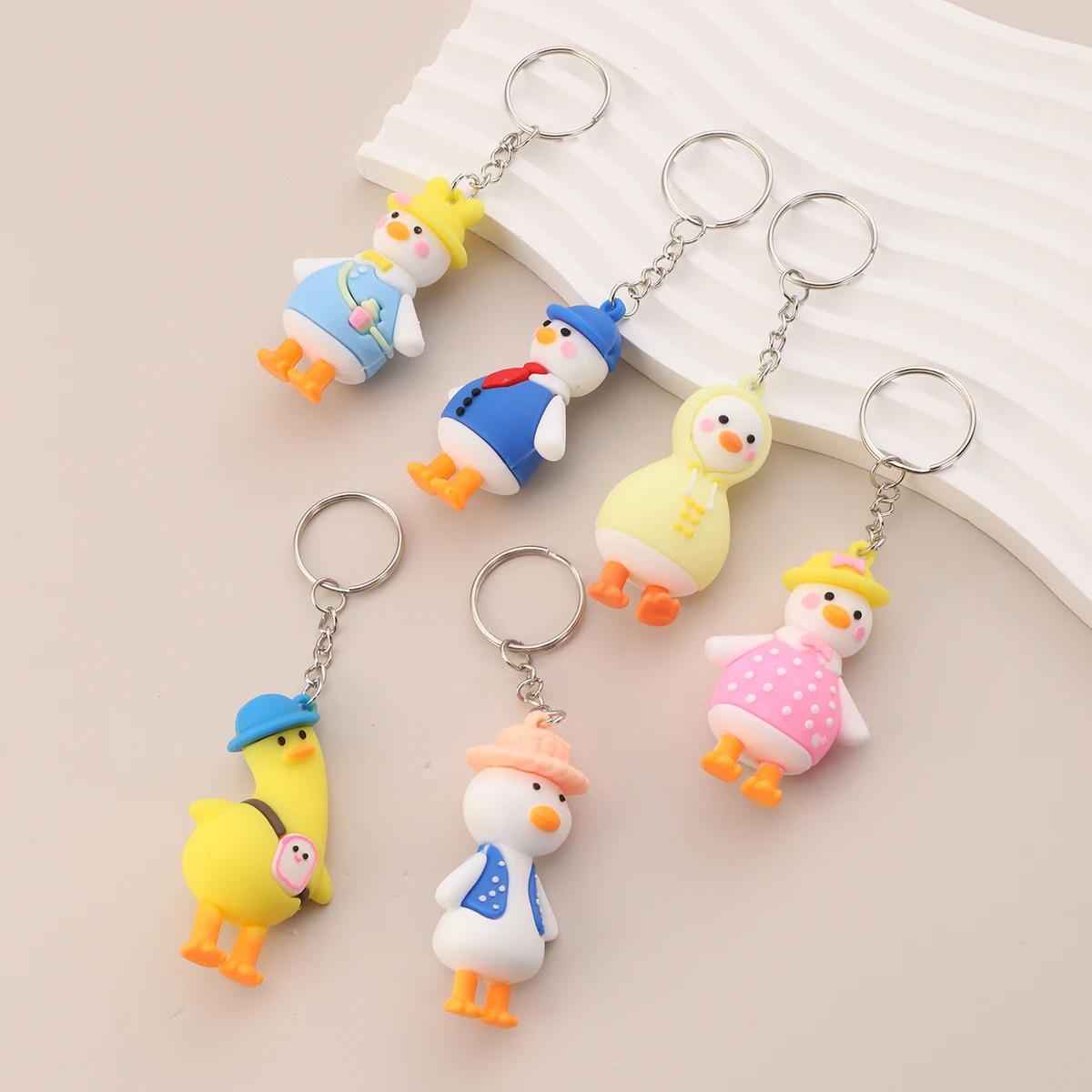 6pcs PVC Duck Keychain Creative Trendy Cute Animal Pendant Bag Key Accessories Key Chain Gifts  Easter