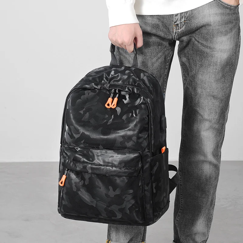 VC-Sac à dos décontracté simple pour homme, étanche et résistant à l'usure, sacs à dos pour ordinateur portable USB, sac de voyage léger CommPiedmont pour homme