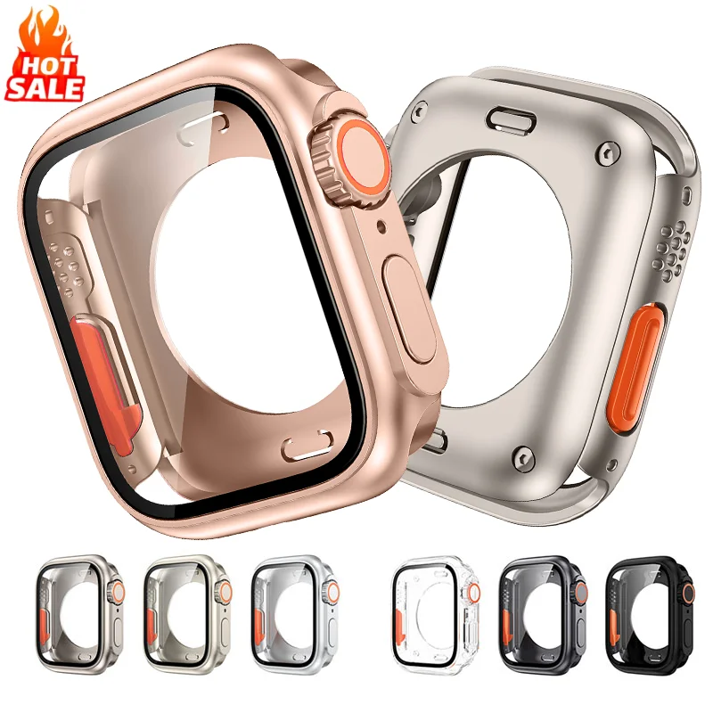 Screen Protector Cover for Apple Watch 44mm 40mm 45mm 41mm Hard PC Front Rear Bumper Case for Iwatch 9 8 7 6 5 4 Change To Ultra