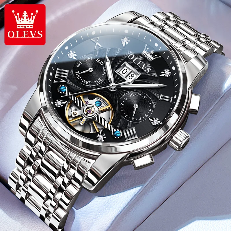 

OLEVS 9910 Automatic Mechanical Watch for Men Luxury Skeleton Men's Wristwatches Stainless Steel Waterproof Original Man Watch