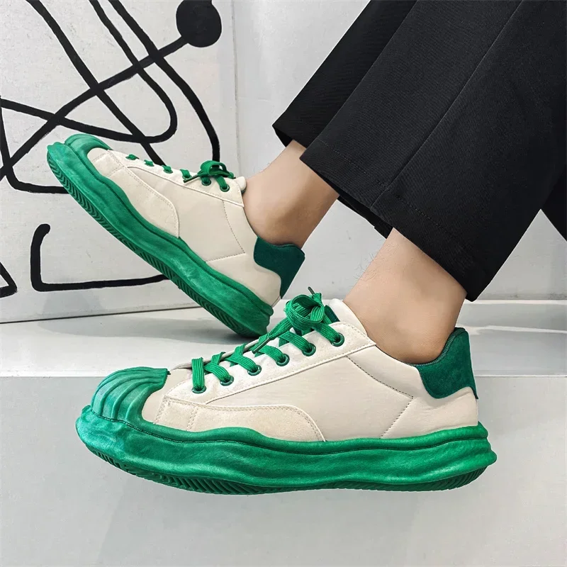 Harajuku Green Casual Sneakers Men Spring Shellhead Vulcanized Shoes Men Street Hip Hop Canvas Sneakers Men Platform Footwear