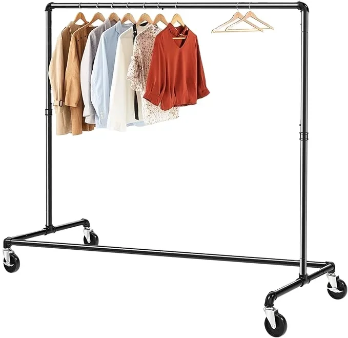 

#s Industrial Pipe Clothing Rack on Wheels with Brakes, Commercial Grade Heavy Duty Sturdy Metal Rolling Clothing Coat Rack