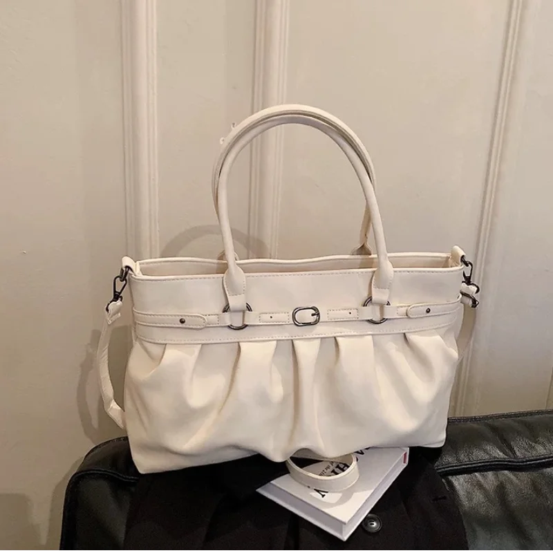 

Модная женская сумка-тоут в мотоциклетном стиле, плиссированная, из искусственной кожи, большая вместительная сумка через плечо на молнии, универсальная квадратная сумка для повседневного использования