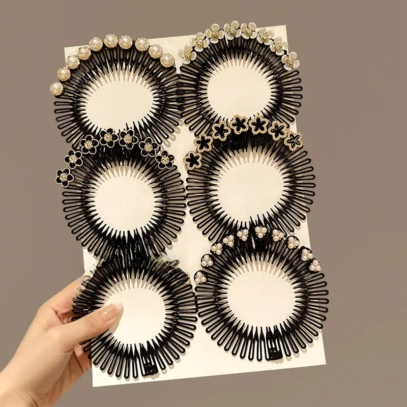 Stretch Pearl Flower Hairbands for Women Plastic Flexible Circle Headband Wavy Hair Hoop Face Wash Fixed Korean Hair Accessories