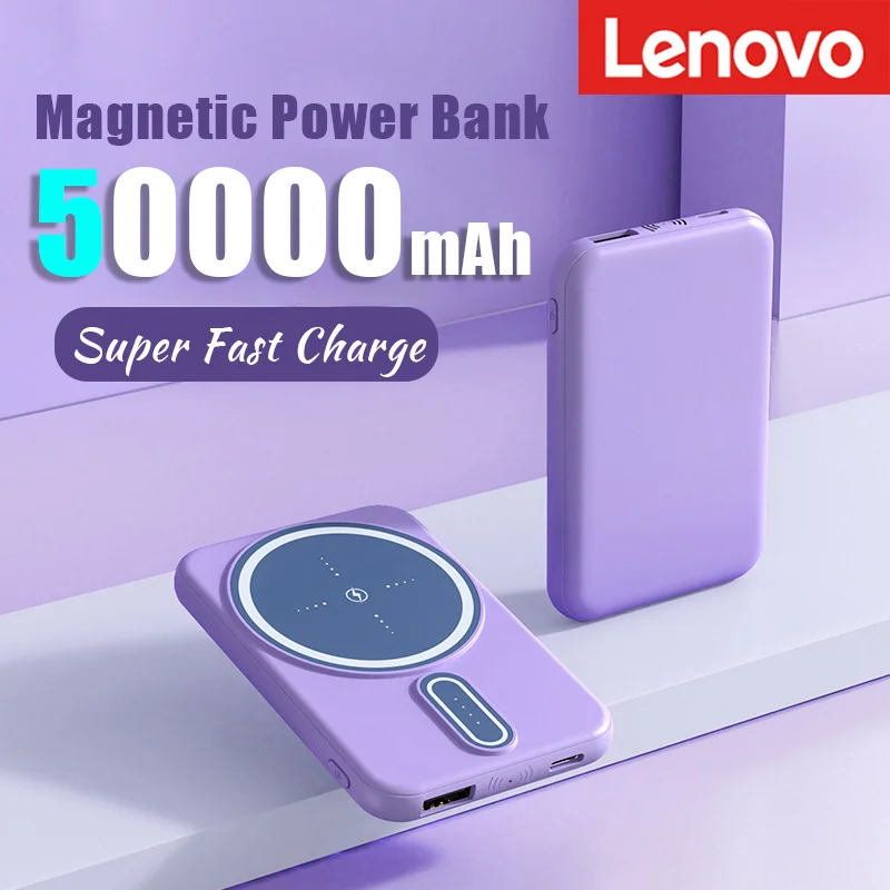 Lenovo New Wireless Power Bank Ultra-Thin 50000mAh High Capacity  Portable 22.5W Super Fast Charging For iPhone Samsung Huawei