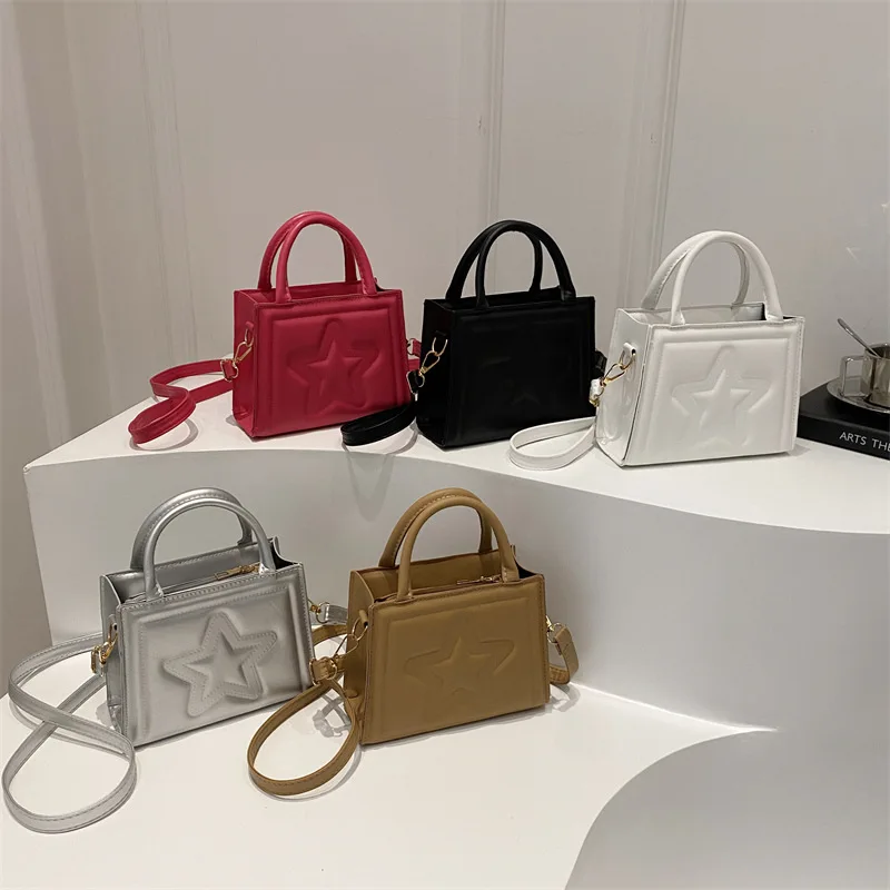 

2025 Small Square Shoulder Bag, Solid Color Crossbody Purse with Accented Print, Genuine​ Textured Casual Bag for Daily Use