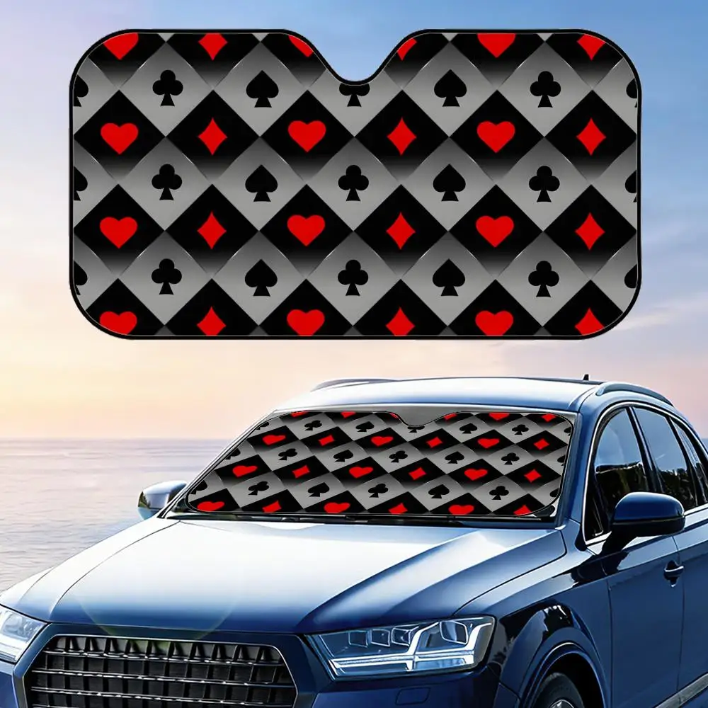 

Playing Card Patterns Sun Visor Reusable Aluminum Foil Windshield UV Protection Heat Insulation Cover Foldable Sun Visor Shade