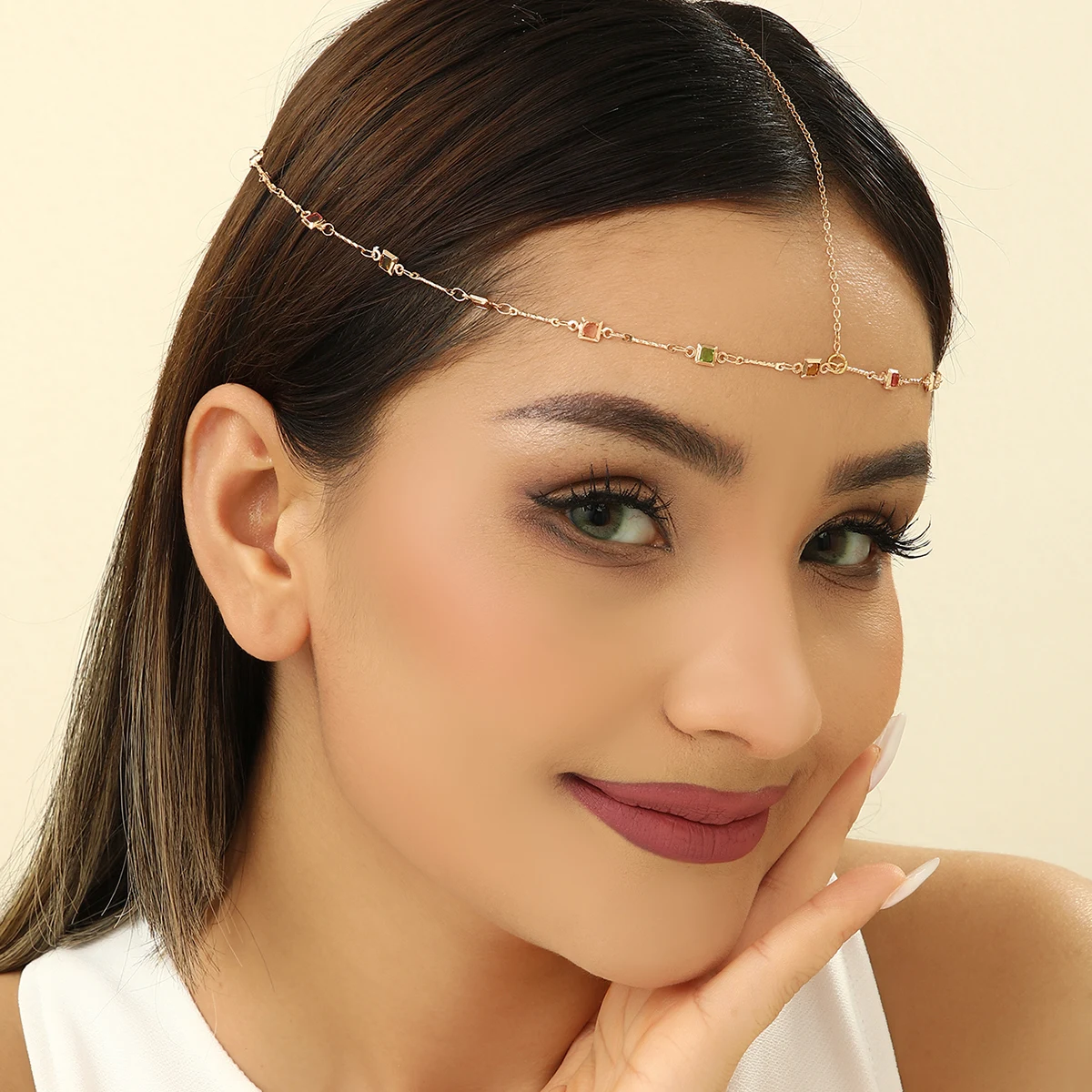 Kinitial Metal Headband Head Chain Hair Jewelry Women Headpiece Indian Boho Headdress Wedding Accessories