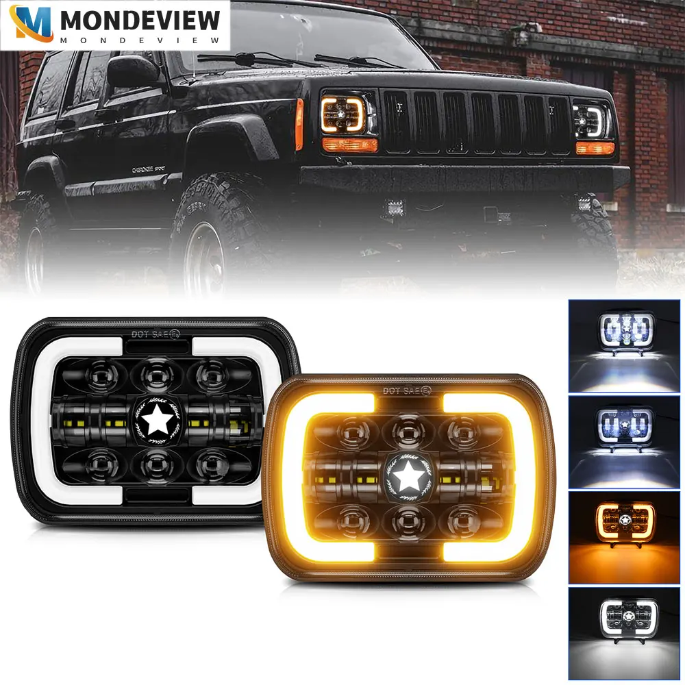 

MONDEVIEW H4 modified headlights 220W 32000 6500K seven inch square Wrangler headlights suitable for SUV truck sedan jeep