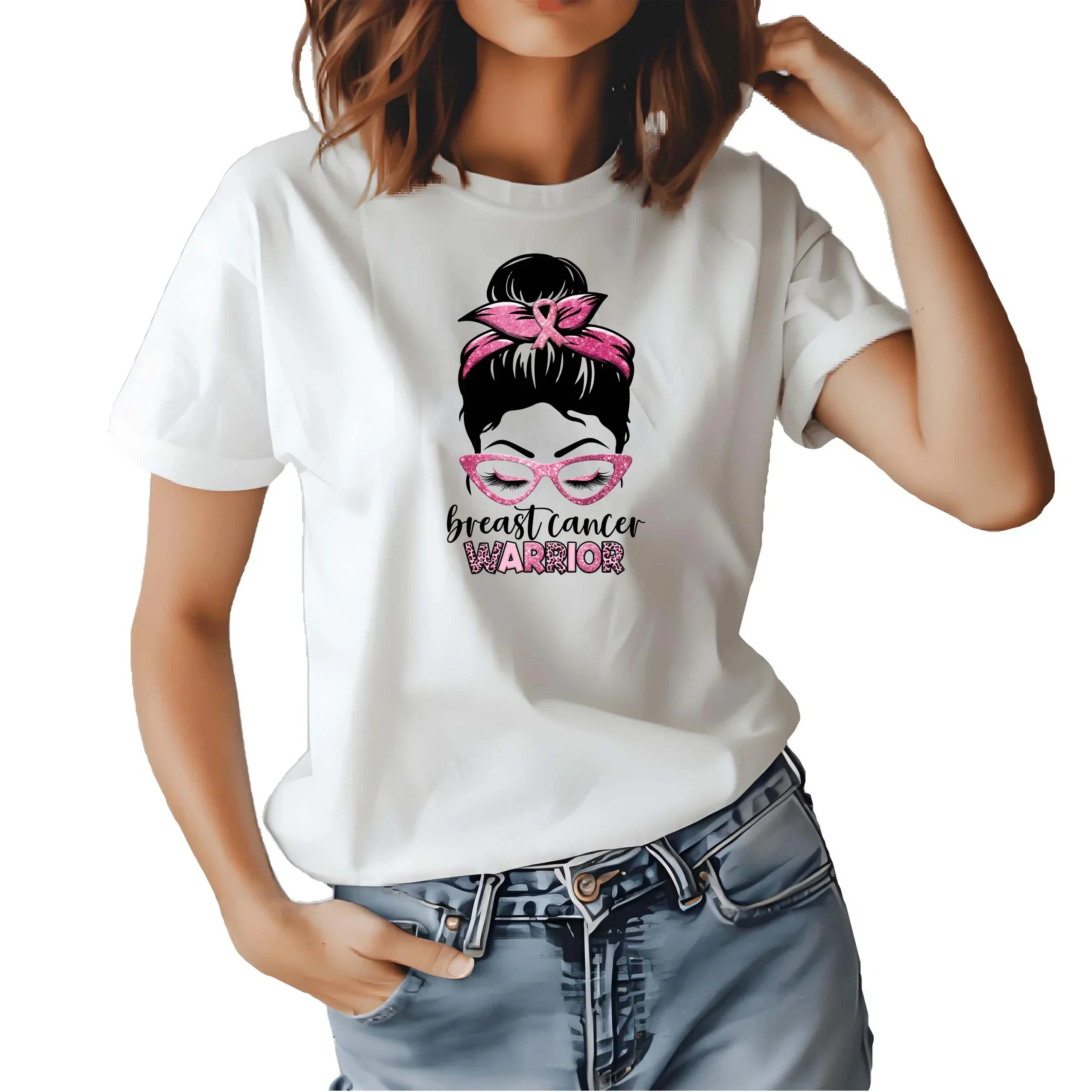 Camiseta de guerrero contra el cáncer de mama, camiseta personalizada con diseño de algodón, camisetas para mujer con mi propia foto, estampado personalizado, patrón de logotipo, gráficos de marca