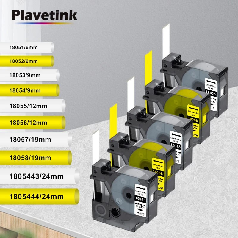5Pcs 18056 for Dymo Rhino Heat Shrink Tube 12mm Label Tape Black on Yellow for Rhino 1000 3000 4200 5000 5200 6000 Label Maker