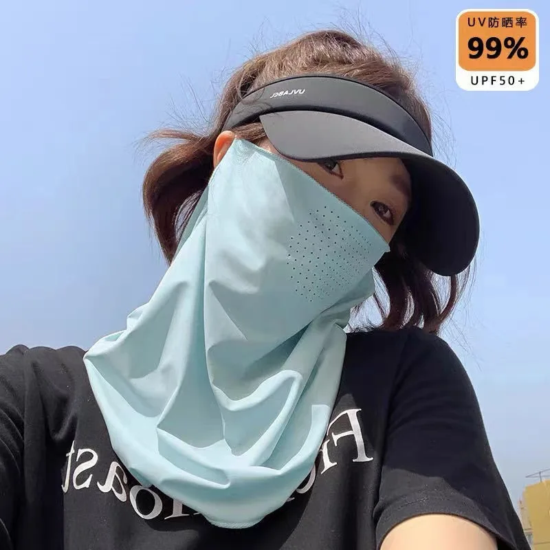 

Breathable Ice Silk Hanging Ear Mask Full Face UV Protection Long Neck Scarf Summer Outdoor Riding Sun Protection