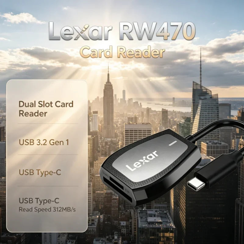 Lexar RW470 Card Reader Type-C 2-in-1 SD microSD Dual Slot USB 3.2 Gen1 UHS-II for Video Transfer